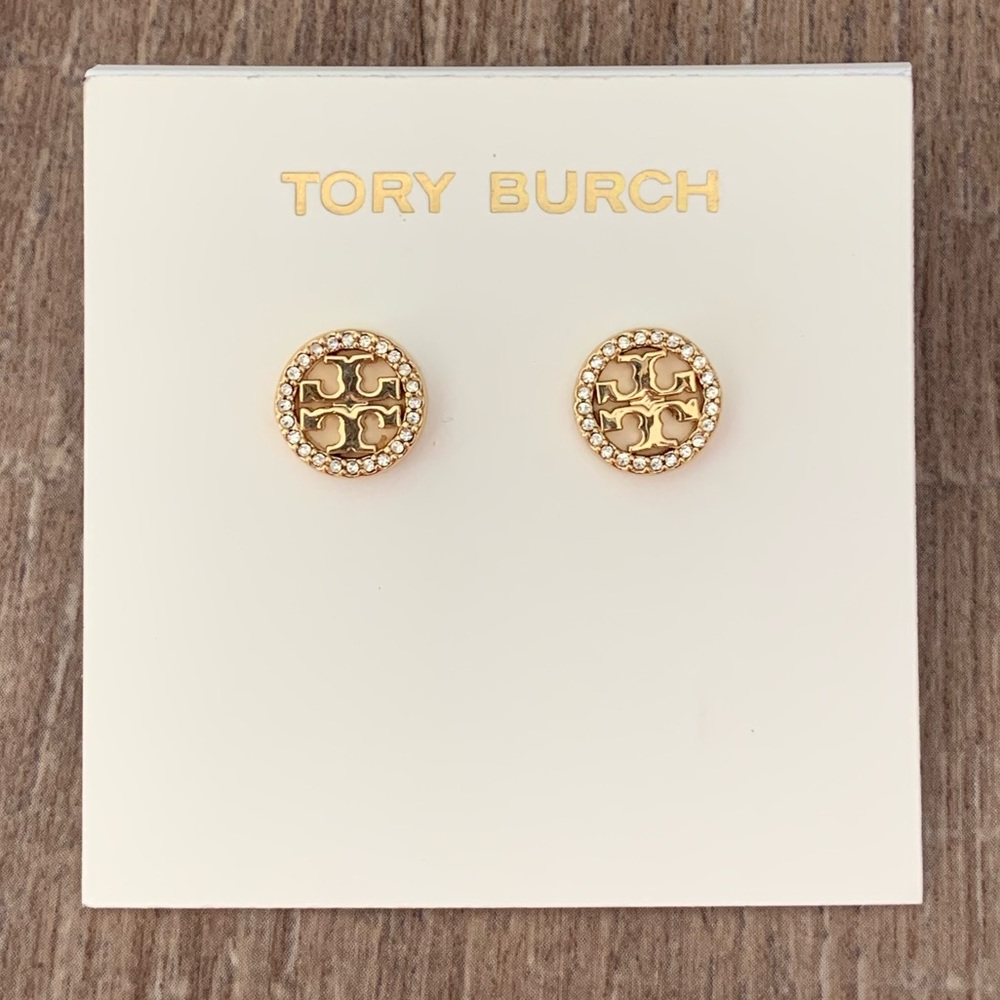 Tory Burch Crystal Logo Earrings